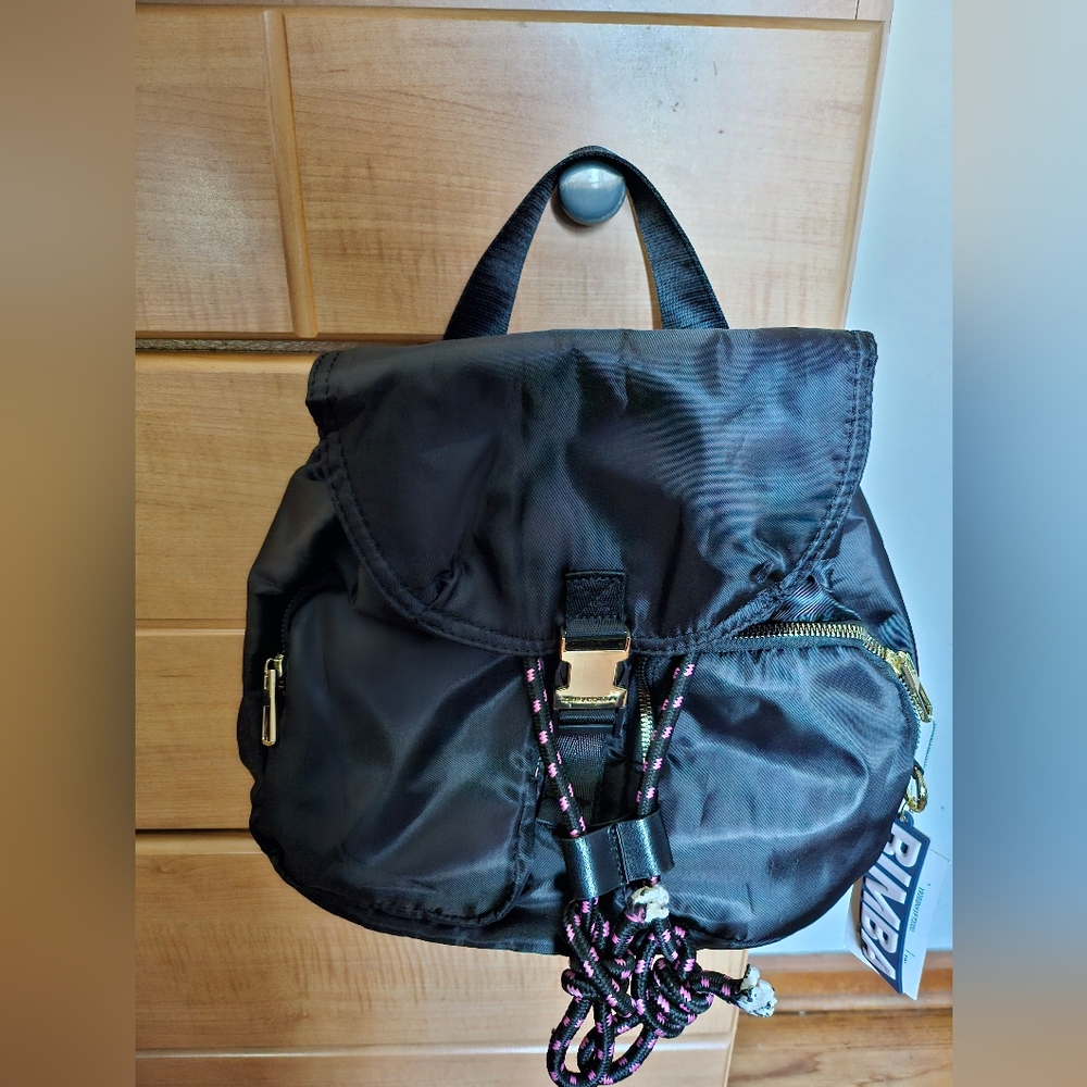 Riviera Black Nylon Drawstring Backpack